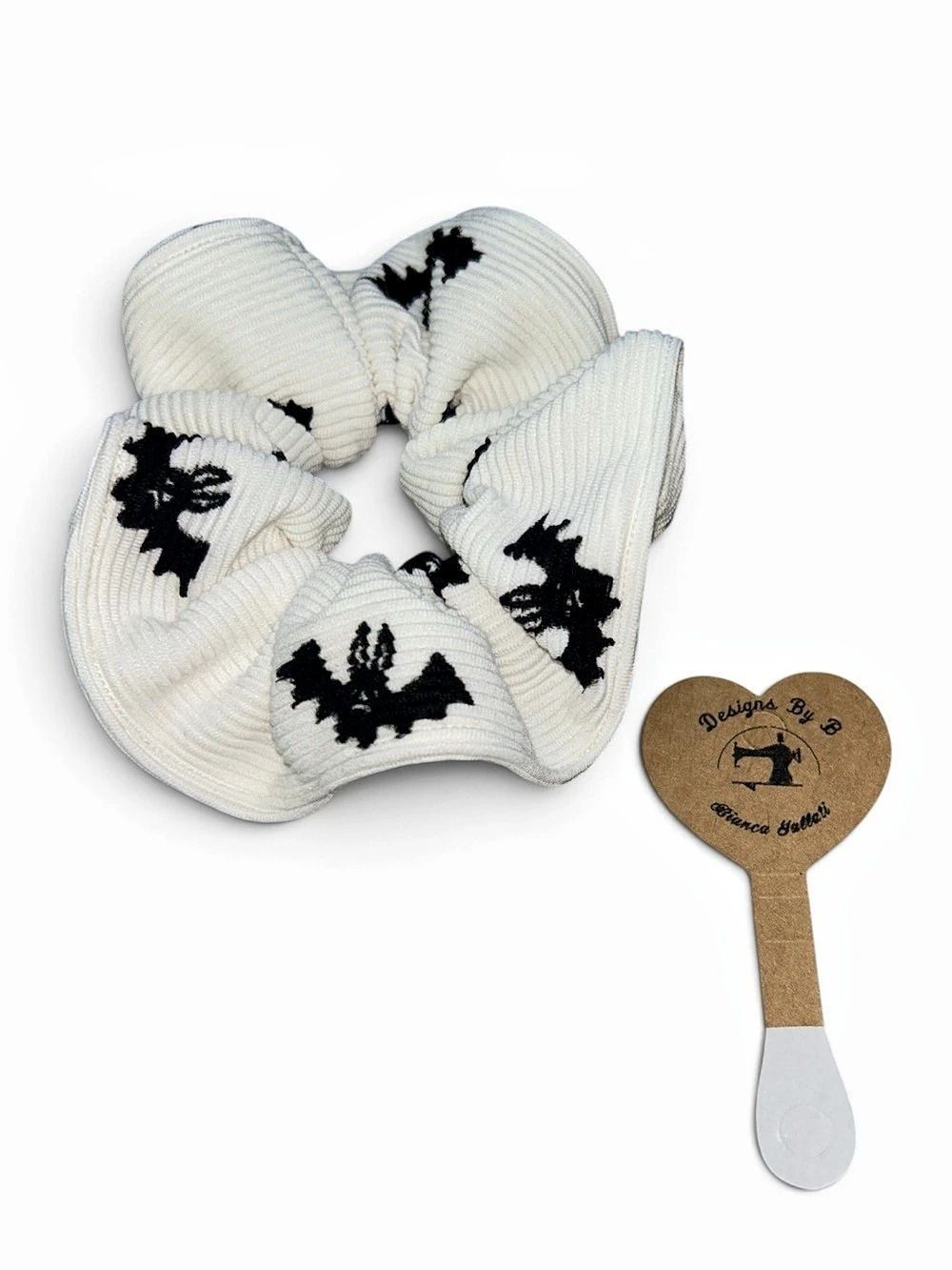 Designs By B White & Black Bat 🦇 Print Scrunchie Set